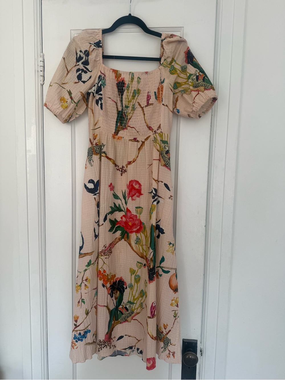 Tanya Taylor Blush Midi Dress with Floral Print